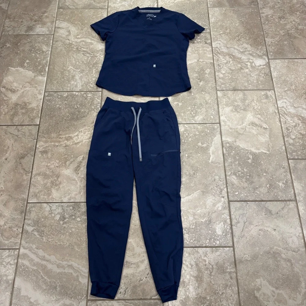 Fabletics Women Navy Blue Scrub Set V-Neck Top and Jogger Pants Size Small